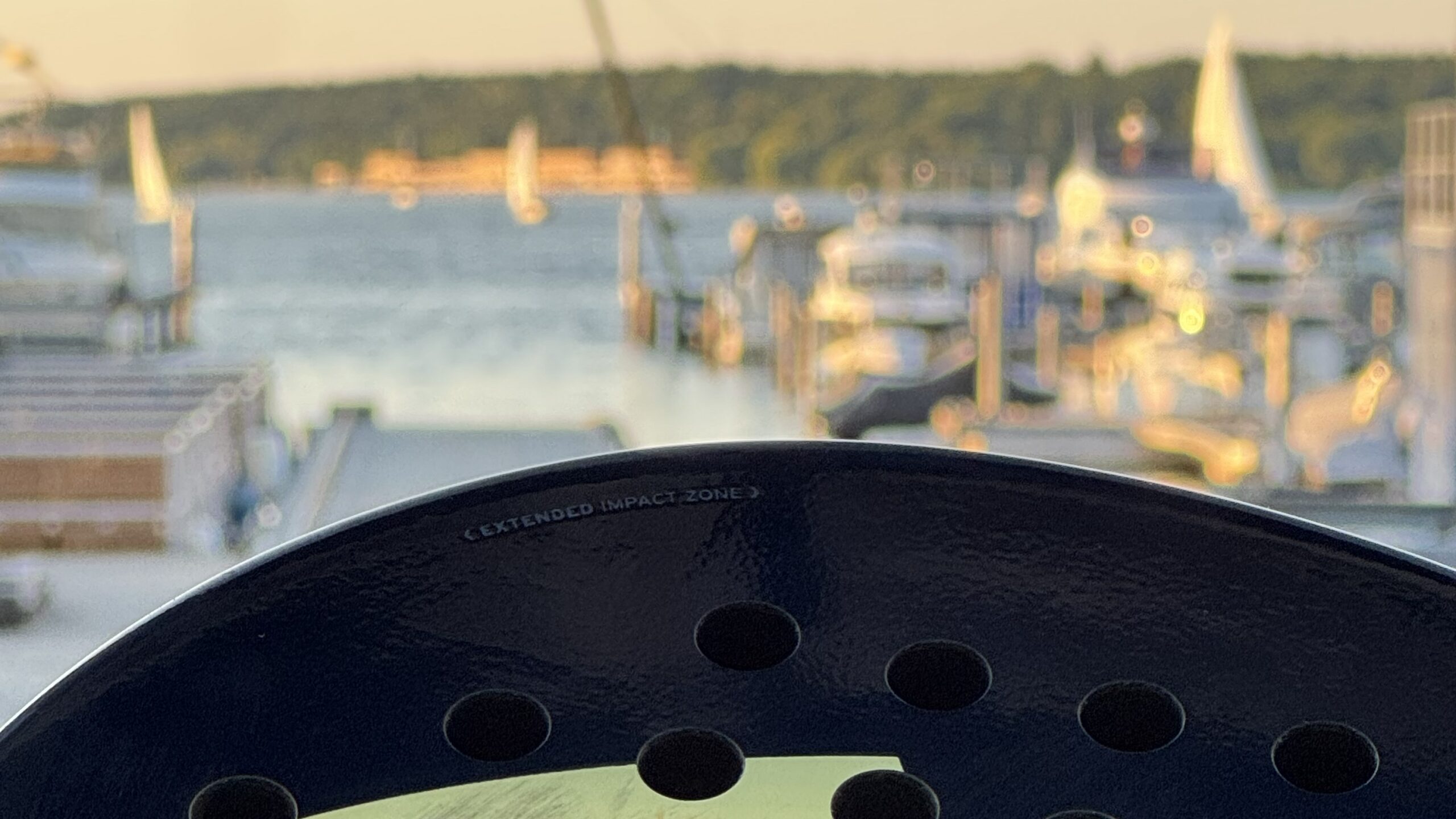 Padelschläger mit Blick auf den Wannsee